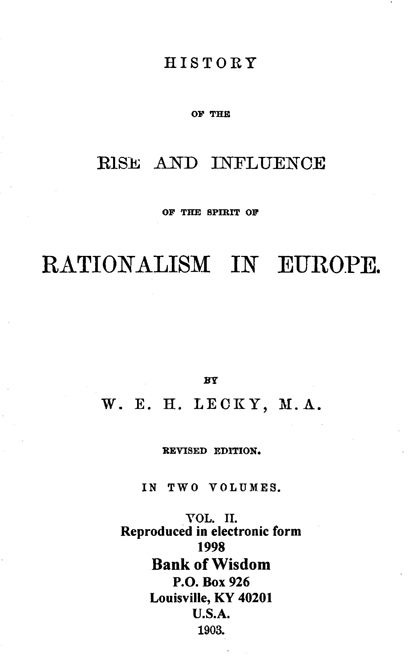 History of The Rise And Influence of The Spirit of Rationalism 2